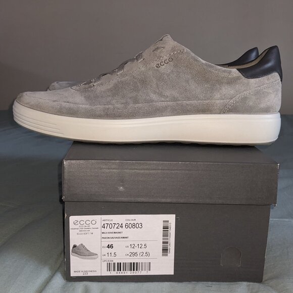 Men's Ecco Soft 7 Luxe Leather Sneaker Wild Dove/Magnet Size EU 46 - Picture 5 of 5